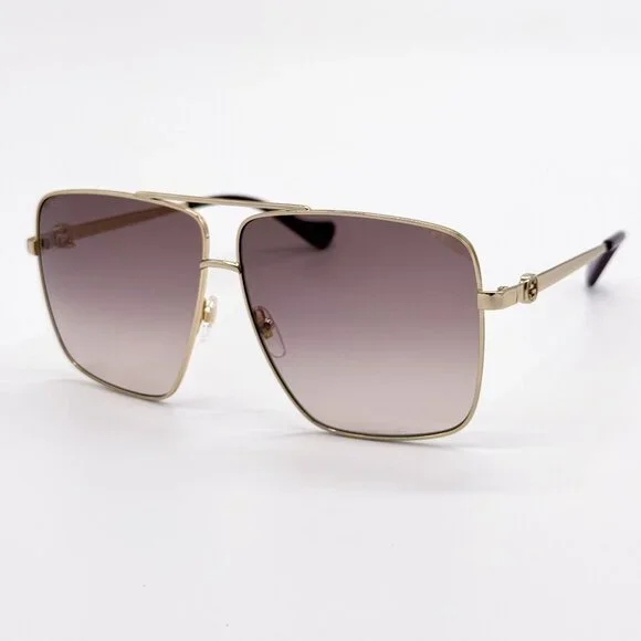 NEW GUCCI SUNGLASSES GG1087S 002 GOLD UNISEX EYEWEAR GUCCI WITH CHAIN - Picture 3 of 11